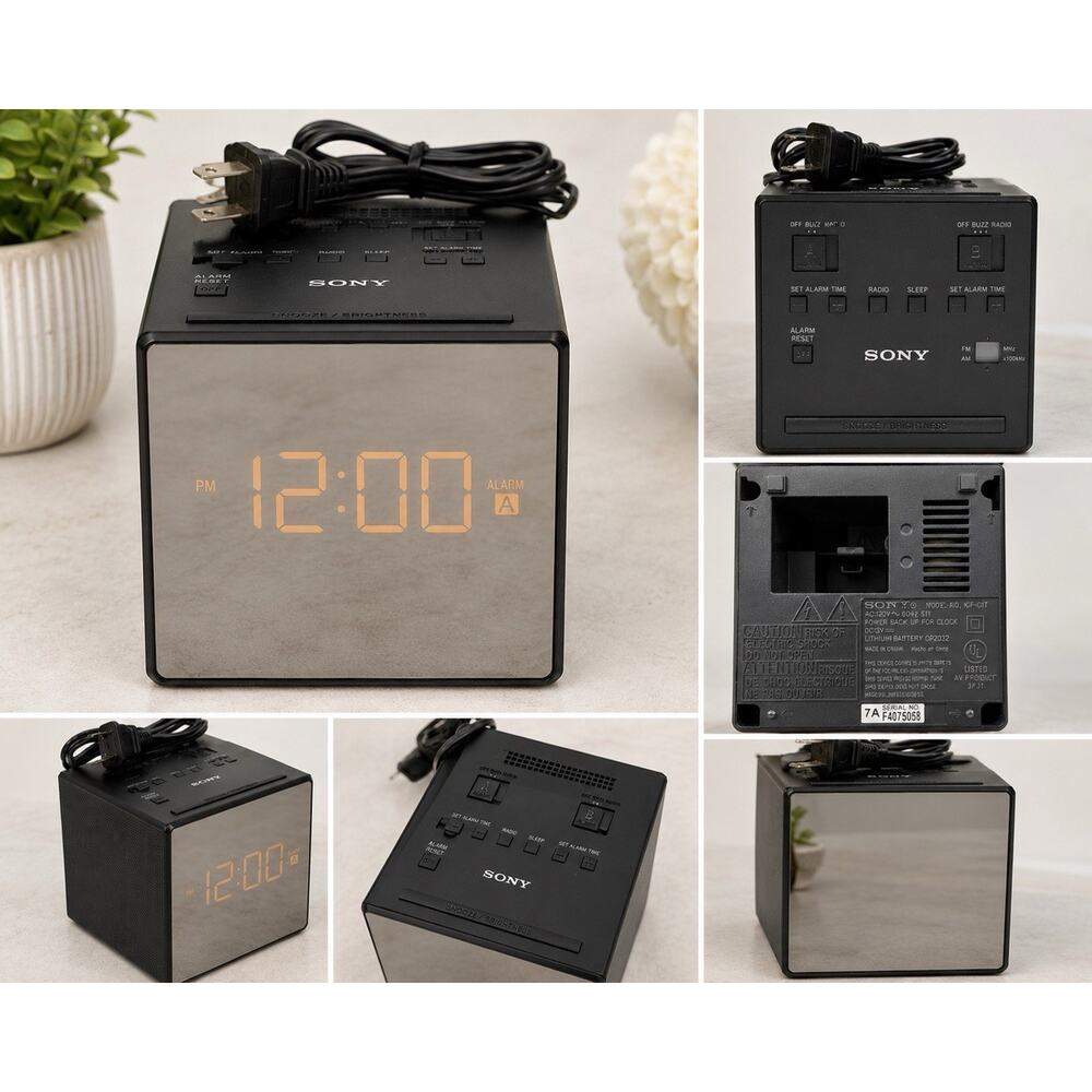 Sony ICF-C1T Mirror Alarm Clock AM FM Radio Dual Alarm Black Tested Works